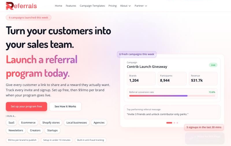 referrals.com homepage